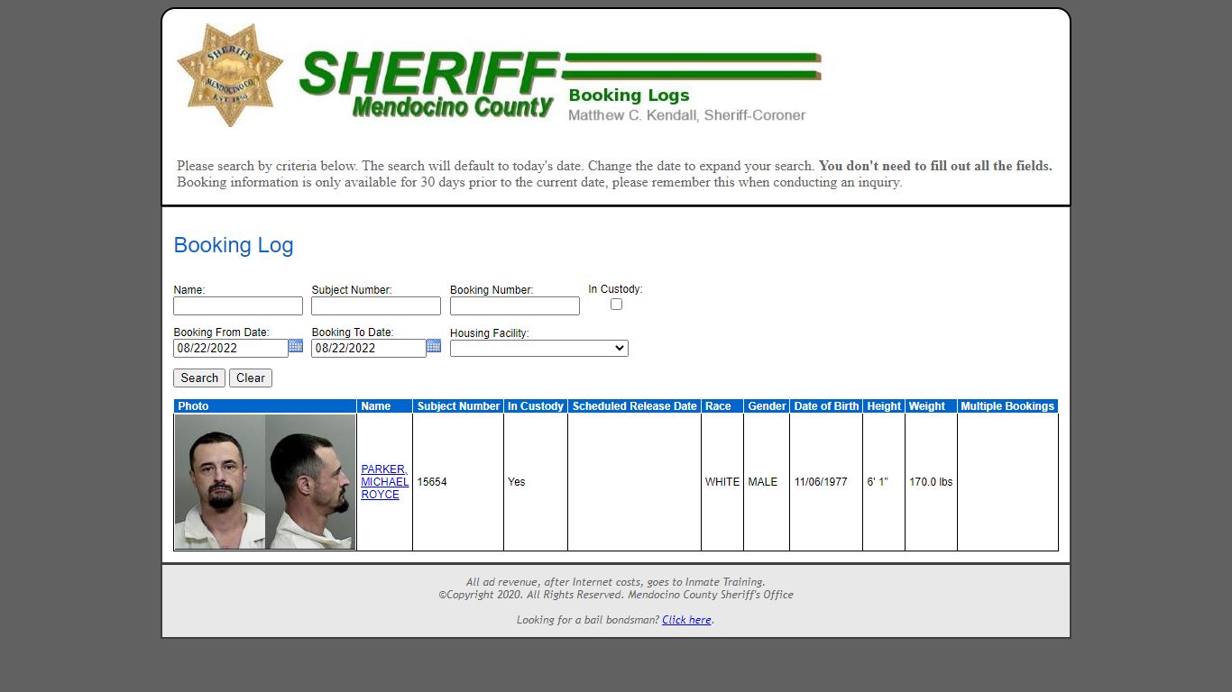 Booking Log - Mendocino County Sheriff's Office